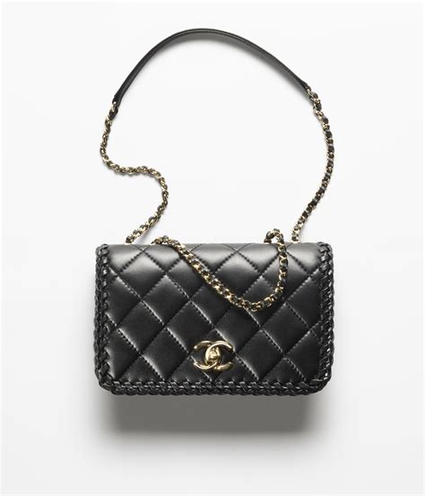 chanel 羊皮|小号流浪包, 抛光小羊皮与金色金属, 黑 — 精品 .